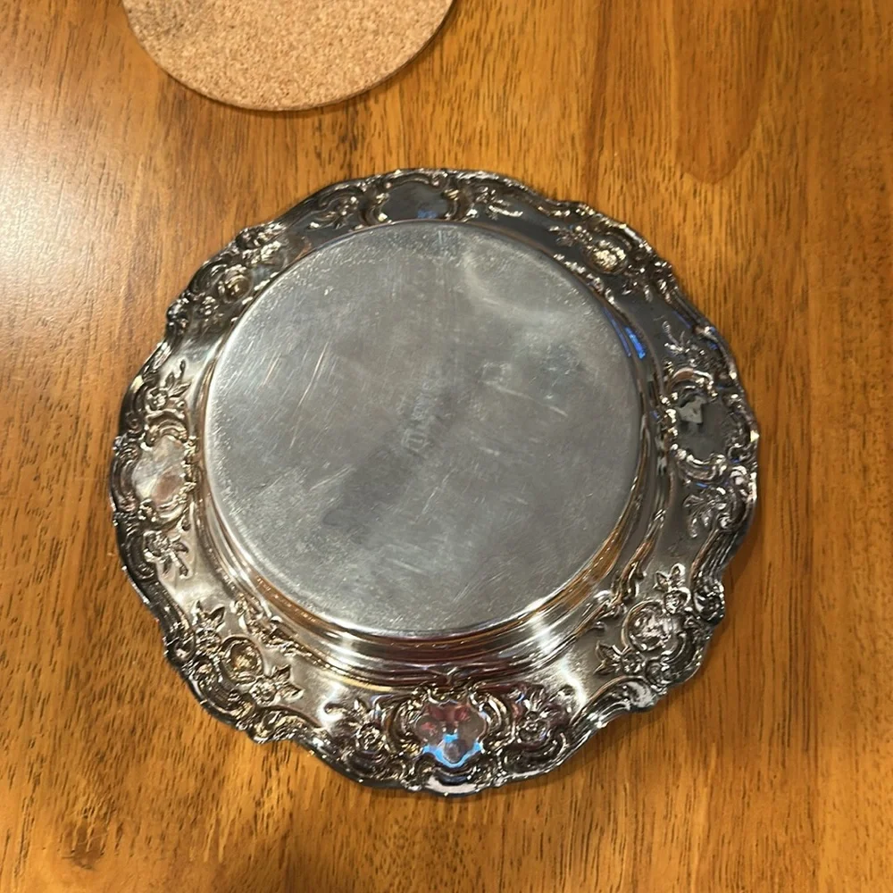 Towle Silver Co. “Roses” Repousse OLD MASTER embossed round wine coaster